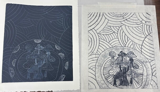 mush, 2025, thai kozo, ink, 12x9